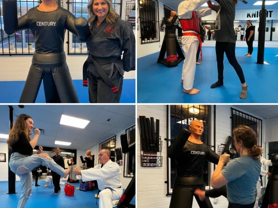 Collage of four photos highlight the 2023 karate and self defense workshop